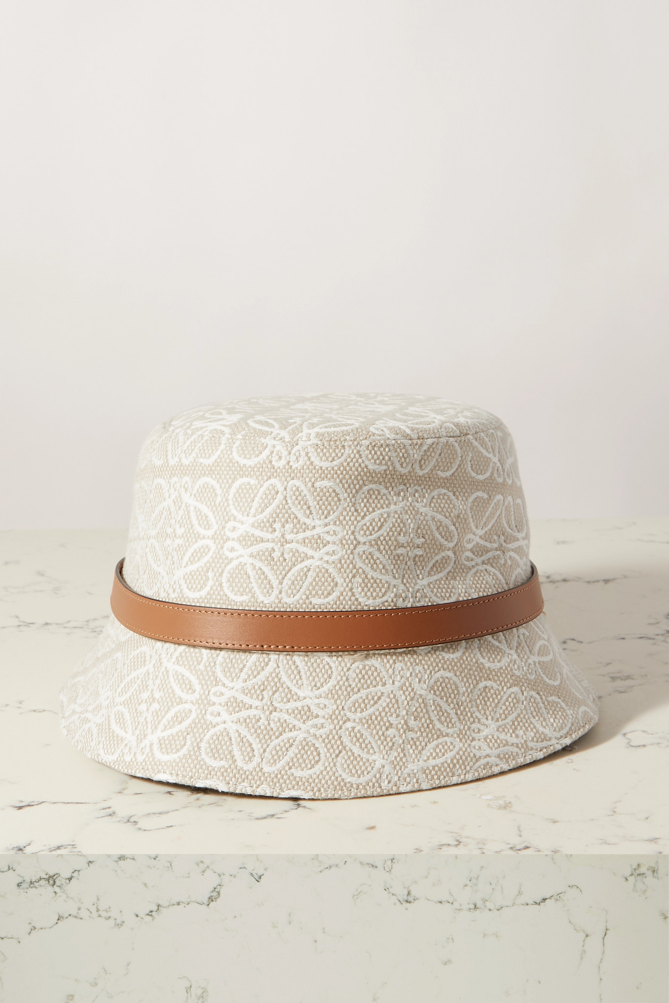 Loewe - Leather-trimmed Embroidered Cotton-blend Bucket Hat - White - 57