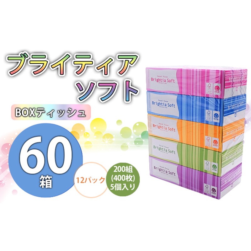 ブライティア ソフト ボックスティッシュ 200組 400枚 60箱 日本製 まとめ買い 日用雑貨 消耗品 生活必需品 備蓄 リサイクル ティッシュ  ペーパー 倶知安町 通販 LINEポイント最大2.5%GET | LINEショッピング