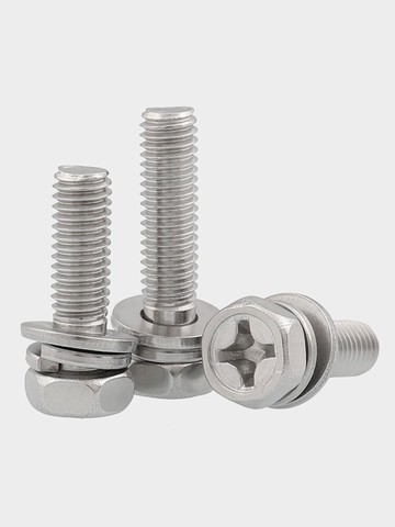 M4M5M6 201不銹鋼十字槽外六角三組合螺絲釘帶平墊片彈墊凹穴組合