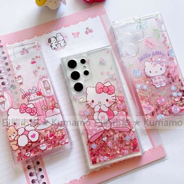 適用三星s22/s23/s23ultra/s24/s24ultra/s25/s25ultra手機殼透明流沙軟套飲料KT果汁Kitty貓可愛女卡通日系