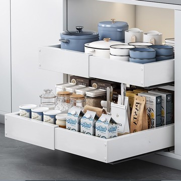 【AOTTO】免打孔自由伸縮廚房下水槽抽屜置物架(收納架 置物架 收納格 抽屜)