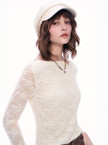 人氣追加 | 優雅迷人磨毛蕾絲上衣-米白