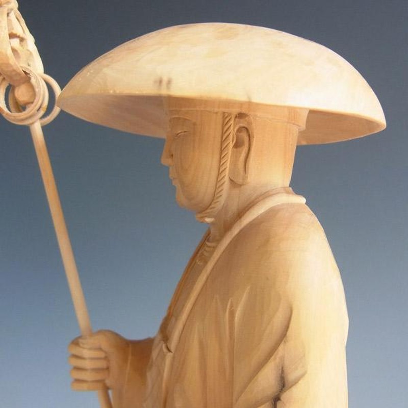 遍路大師 高さ25cm 柘植製 木彫り 仏像 弘法大師 空海 | LINEショッピング