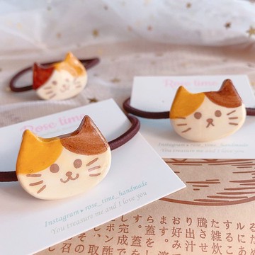 手繪 貓咪 笑臉 橘貓 髮圈