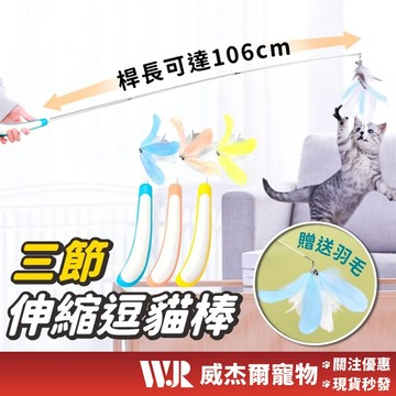 【威杰爾】三節伸縮逗貓棒 釣竿式逗貓桿 貓咪逗貓棒 貓玩具 寵物玩具 逗貓玩具 超長逗貓棒 伸縮逗貓棒【G130】