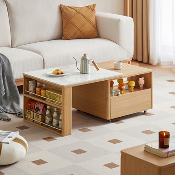 hoi!林氏木業北歐簡約二抽儲物伸縮岩板茶几組合 UM4L