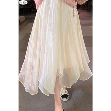 不規則褶皺流光紗半身裙女夏季2026新款高級感魚尾紗裙大擺半裙子