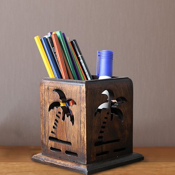 創意復古歐式美式實木學生辦公用品收納筆架桌面紅木木質實木筆筒1入