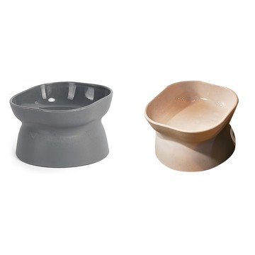 YOGiSSO 兩用傾斜寵物碗套裝  四邊形/圓形碗  寵物食具  灰色+白色  1組