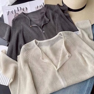 鏤空防曬開衫女薄款圓領針織衫外套罩衫韓系氣質時尚休閒上衣夏季新款【倪醬】