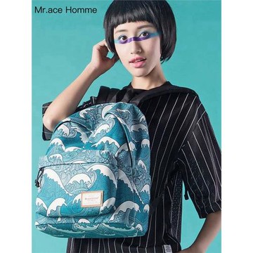 mr.ace homme學生書包女多層韓版印花學院風雙肩包女生背包電腦包