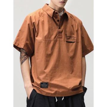 (免運)工裝襯衫男Polo衫夏季2025新款翻領短袖t恤寬松半袖體恤上衣服