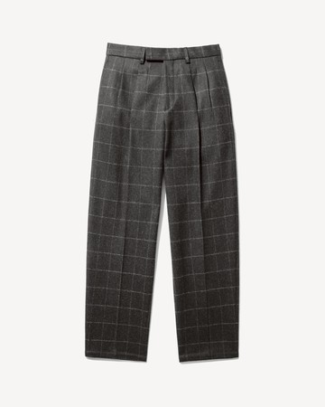 Noah Double-Pleat Windowpane Wool Trouser Charcoal / 28