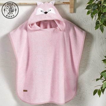 【SOLO歐洲家居】土耳其純棉浴袍 兒童2-8歲 連帽吸水斗篷 貓咪 粉紅色