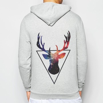 Triangle-Deer拉鍊連帽外套-灰色 三角形 鹿 鬍鬚 動物 銀河 太空 文青 藝術 設計 時髦 文字 時尚