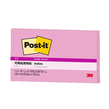 3M Post-it利貼狠黏便條紙/655S-5/76.2x127mm/粉/90張/本