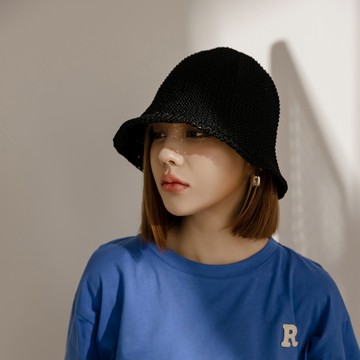 無印風編織鐘型帽-黑【KT27352】