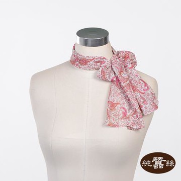 【岱妮蠶絲】純蠶絲印花喬其紗百搭短款絲巾-WYC01403HB(華麗佩斯利-紅)