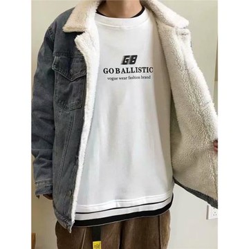 牛仔外套男保暖秋冬加絨加厚韓版潮流寬松學生上衣羊羔絨夾克褂子