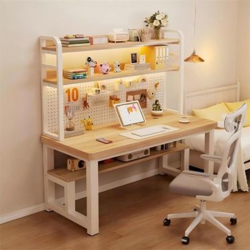 【匠俱】電腦桌-二層-洞洞板款120x50cm(實木臺式洞洞板書桌書架一體 辦公桌 家用臥室寫字桌-需DIY)