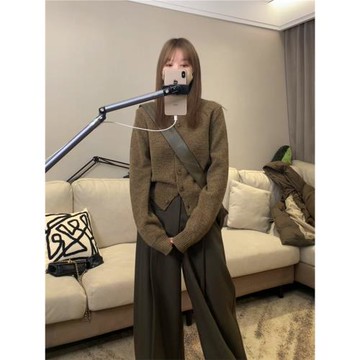 松香吟 藝術氣質30羊毛復古雜色針織小開衫女新款