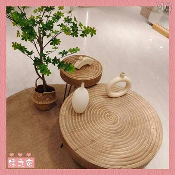 全新 茶幾 日式創意原木質茶幾 圓形茶幾 矮桌 小戶型客廳北歐極簡茶幾 復古年輪圓桌 民宿茶幾