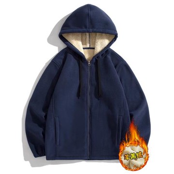 搖粒絨外套男秋冬款加厚羊羔絨連帽棉服上衣開衫男款運動衛衣冬裝