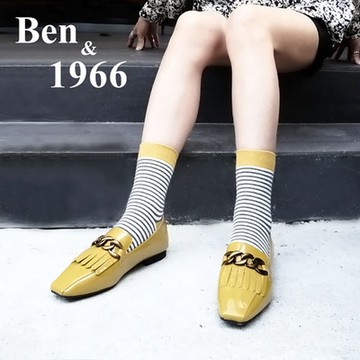 Ben&1966高級頭層牛漆皮流行流蘇樂福鞋-芥末黃(208293)