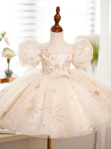 香檳色超仙兒童禮服2025新款周歲女寶寶生日花童公主裙鋼琴演出服