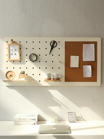 優樂悅~小木良品洞洞板軟木兒童房書桌墻上留言板實木配件書房收納置物架洞洞板
