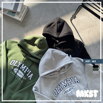 【MKST.STUDIO】OLYMPIA貼布繡重磅刷毛帽TEE 電繡字樣 情侶裝 韓系長袖 男生服飾 韓系男裝