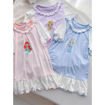 女童莫代爾家居服睡衣睡裙白雪公主風艾莎2024夏季新款寶寶家居裙