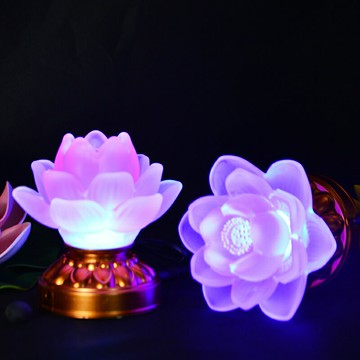 插電/電池兩用小蓮花燈法會手捧燈七彩變色水晶燈家用菩薩燈led燈