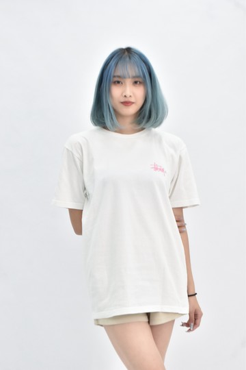 (L) stussy 棉質純棉圓領白色短袖上衣
