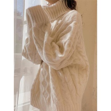 日系高領麻花毛衣女加厚秋冬裝外穿新款慵懶風寬松長袖針織上衣