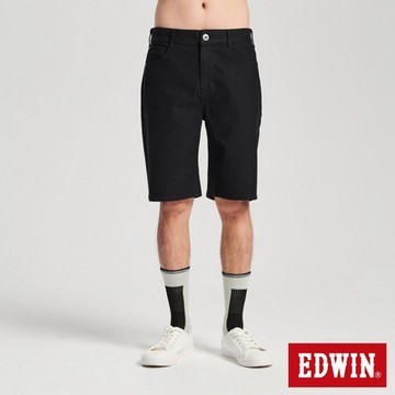 EDWIN 男裝 冰河玉斜紋 迦績JERSEYS 寬丹寧短褲-黑色