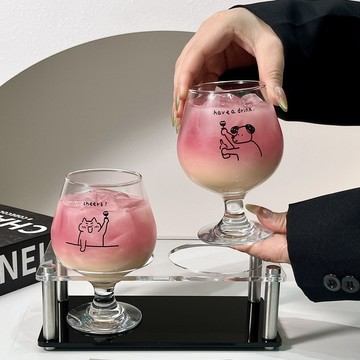 高腳杯 造型酒杯 酒杯 原創可愛小狗玻璃杯情侶高腳杯甜酒杯果酒飲料杯冰咖啡杯氣泡水杯 LYT1