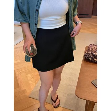 林大笑微胖西裝半身裙女夏季新款大碼胖mm遮跨顯瘦高腰a字短裙