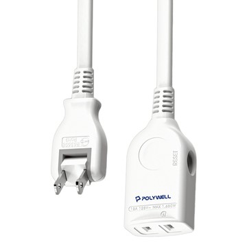 POLYWELL 寶利威爾 2P中繼型電源延長線(單插)  0.9m  白色  1條
