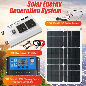 戶外電源 大功率逆變器 車載電瓶轉換 汽車備用電源太陽能套裝系統300W逆變器+20W太陽能板+30A控制器Solar System