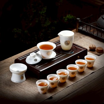 羊脂玉功夫茶杯具家用辦公室會客泡茶器德化白瓷中式蓋碗禮盒套裝