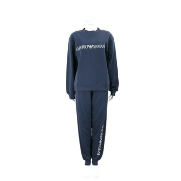 Emporio Armani 鷹標字母印花內刷毛深藍厚運動套裝(上衣+長褲)