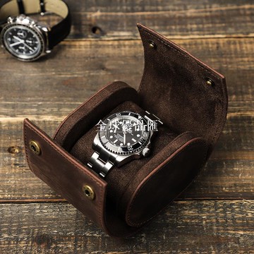 【全球優品匯】瘋馬皮手表盒單只裝橢圓形戶外旅行可拆卸便攜式手表收納盒現貨