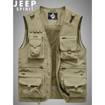 (免運)JEEP吉普馬甲男士戶外休閑輕薄攝影背心多口袋釣魚網眼馬夾外套