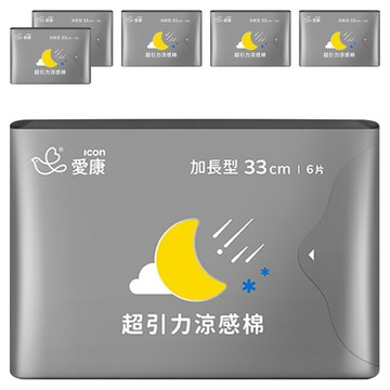 icon 愛康 超引力涼感衛生棉  加長型(33cm)  6片  6包