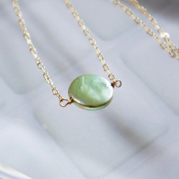 卡其色錢幣珍珠項鍊/更隨意的珍珠級別