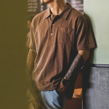 Wuluwear 180g天絲亞麻polo衫男夏季新款美式復古寬鬆涼感透氣休閒短袖T恤