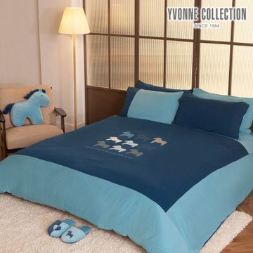YVONNE 以旺傢飾 冰島馬 雙人被套+枕套組-極光藍