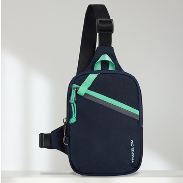 美國 TRAVELON | Greenlander防盜胸包(藍) | RFID 防割 側背包
