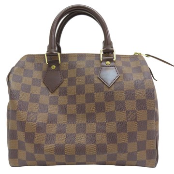 【二手名牌BRAND OFF】LOUIS VUITTON LV 路易威登 棕色 棋盤格 帆布 Speedy25 手提包